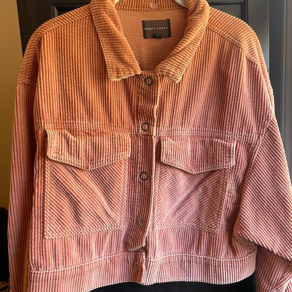 Honey Punch Pink Utility Jacket Corduroy Cropped